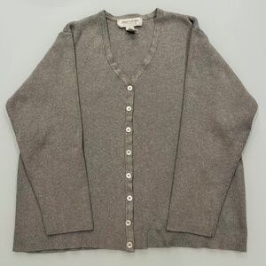 Jones New York Gray Ribbed All-Cotton Cardigan